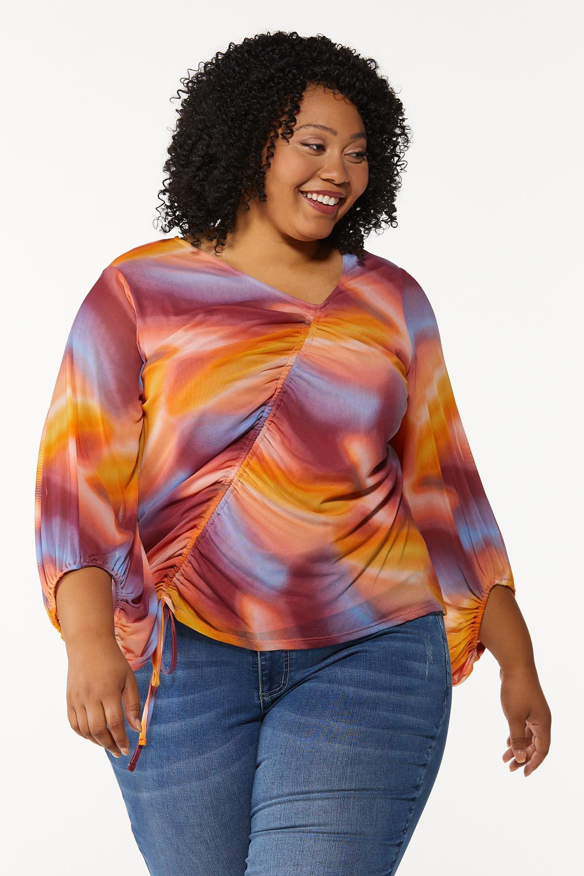 Plus Size Multi Color Mesh Sleeve Top | Cato Fashions