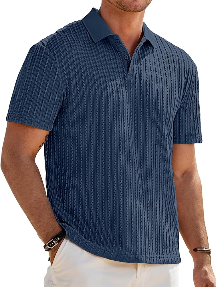 JMIERR Mens Casual Polo Shirt Summer Short Sleeve Vacation Button Beach Knit Stretchy Golf Shirts | Amazon (US)