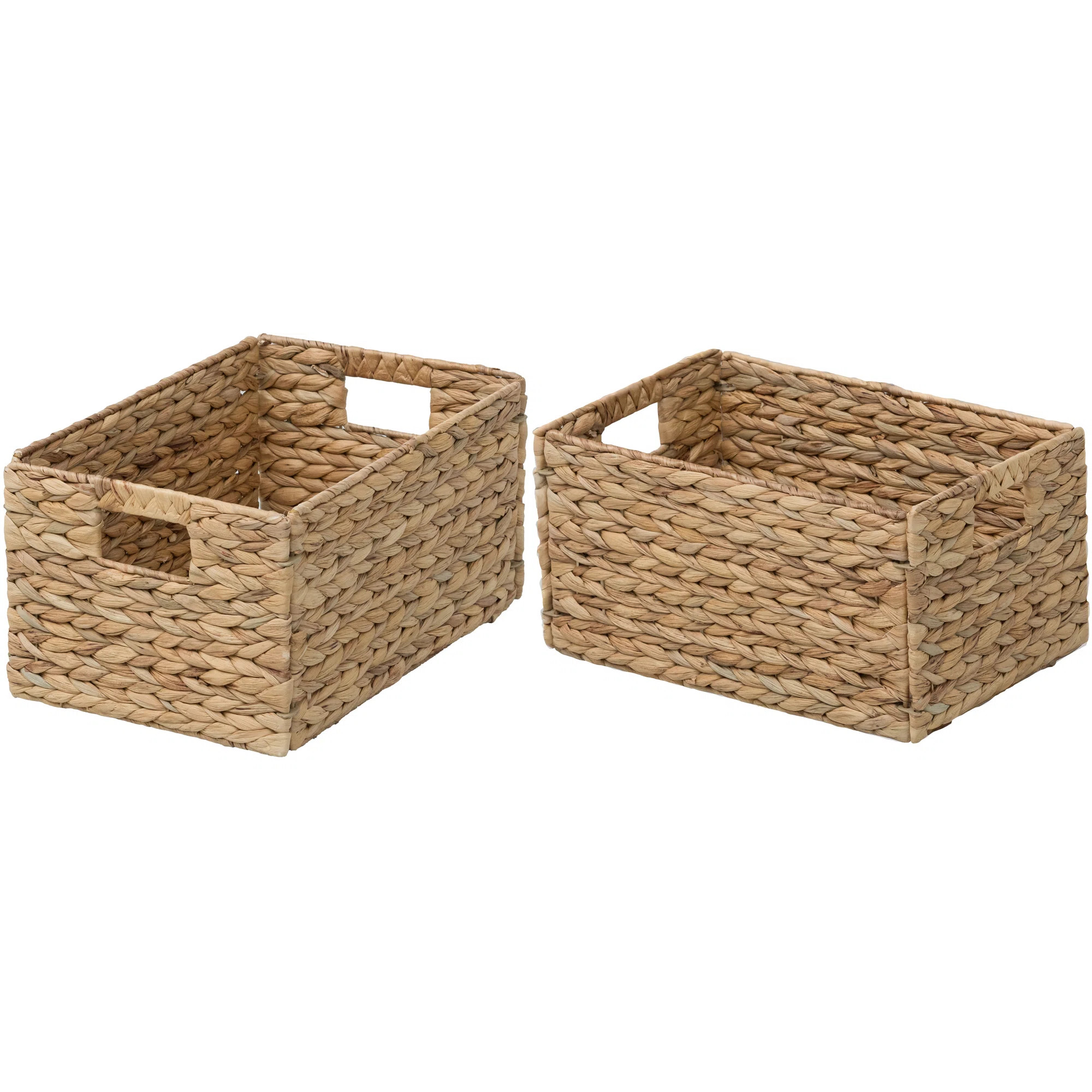 Rectangular Natural Water Hyacinth Hand Woven Rattan Wicker Storage Basket Set With Iron Wire Frame | Wayfair North America