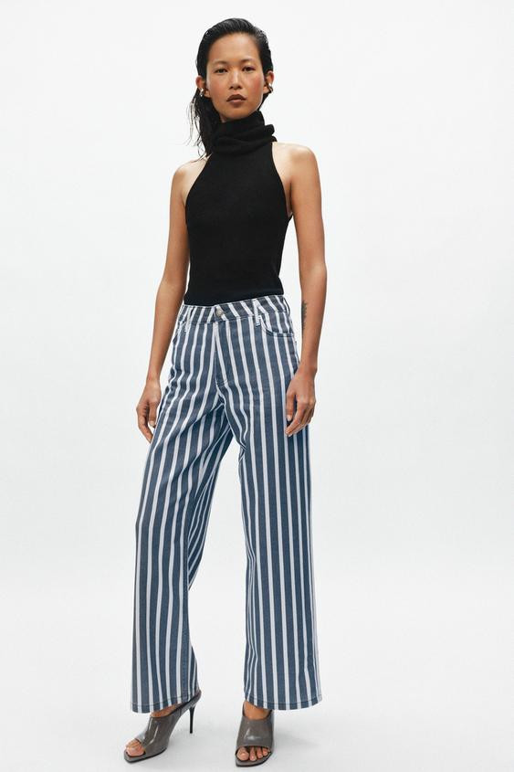 ZW COLLECTION MID-WAIST STRIPED LOOSE JEANS | Zara UK
