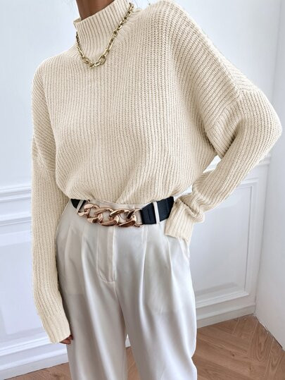 Stand Collar Batwing Sleeve Sweater | SHEIN