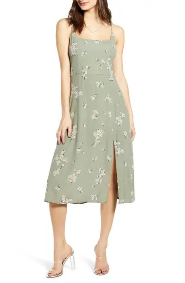Retro Floral Print Side Slit Midi Sundress | Nordstrom