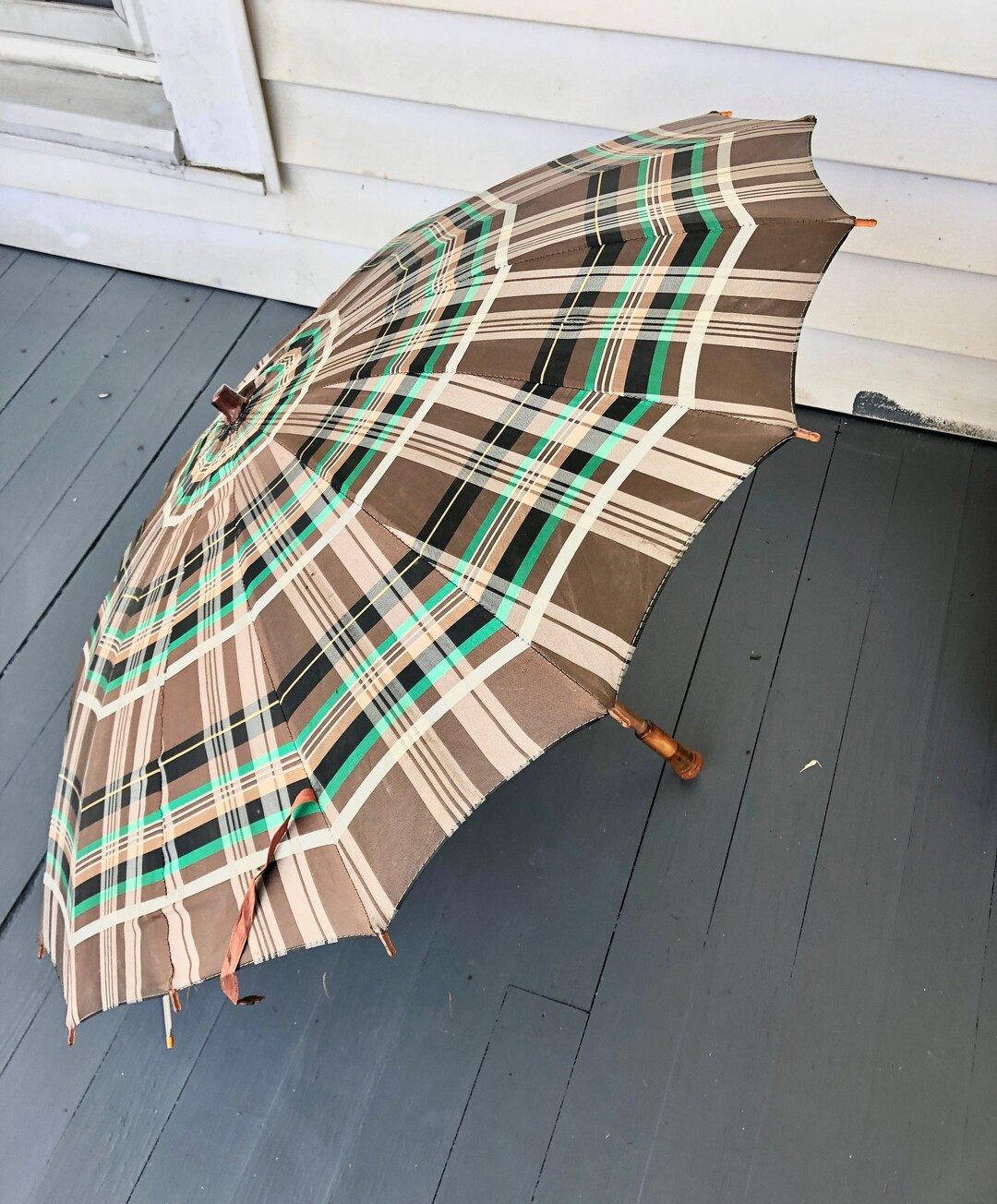 1940s Vintage Bronze Brown Green & Gold Plaid Silk or - Etsy | Etsy (US)