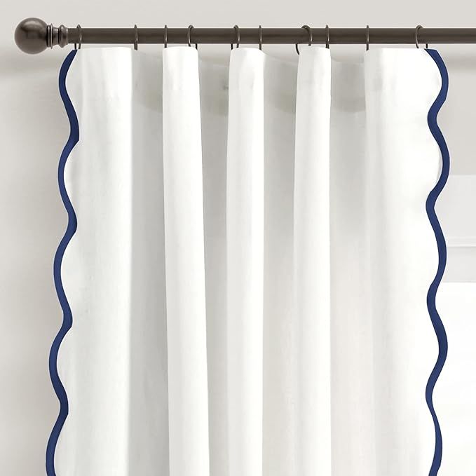 Lush Decor Coastal Chic Scallop Edge Window Curtain Panel Pair, 52" W x 84" L, Navy & White | Amazon (US)