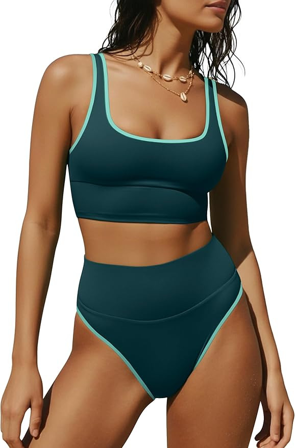 ANRABESS Women's High Waisted Bikini Sets Two Piece Tummy Control Swimsuits High Cut Summer Beach... | Amazon (US)