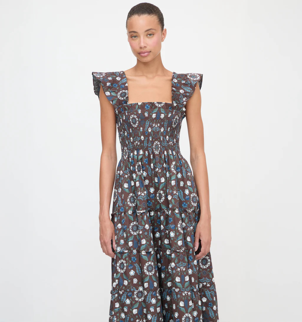 The Ellie Maxi Nap Dress - Chocolate Swedish Floral | Hill House Home US