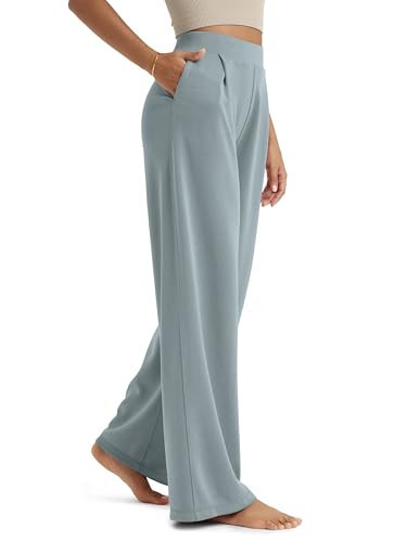ODODOS Modal Soft Wide Leg Pants for Women High Waist Casual Relaxed Pants with Pockets, 27" Inseam, Grey Blue, Large | Amazon (US)