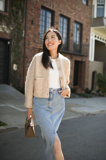 Denim skirt season is finally here! Dress it up with a jacket. 

#whitetank
#denimskirt
#summeroutfit
#springoutfit
#sandals

#LTKfindsunder50 #LTKSeasonal #LTKstyletip