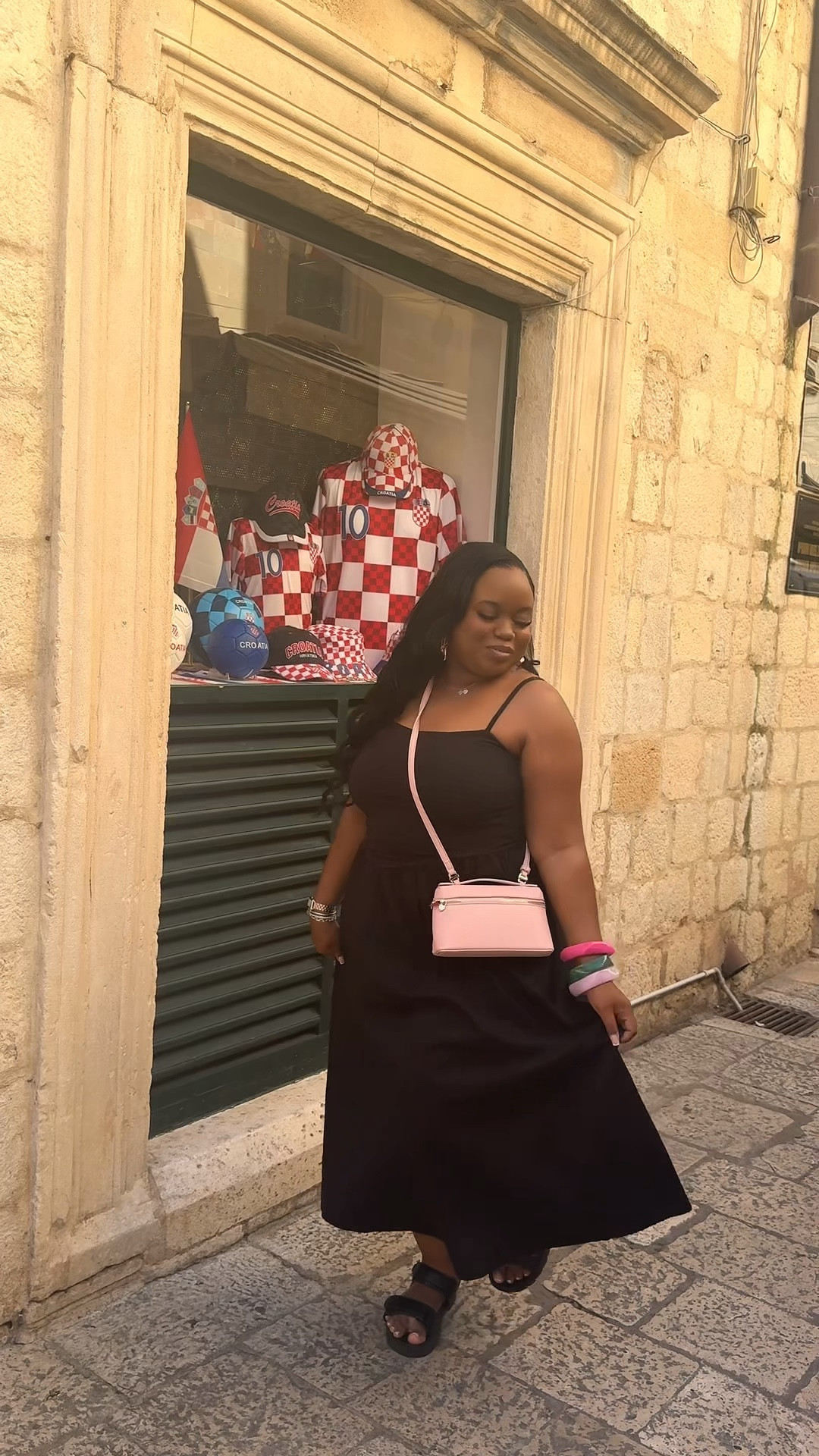 OOTD from Dubrovnik, Croatia. 
Dress: Marshalls 
Necklace: Tiffany & Co 
Bag & Earrings: Shein 
Bangles: Amazon 
Shoes: Coach 