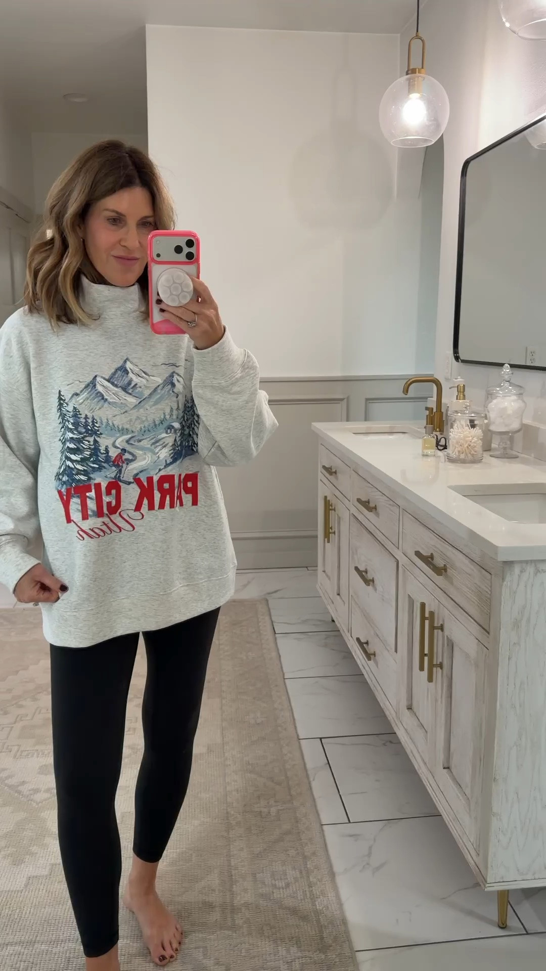 Wearing a size medium in this oversized mock neck sweatshirt available in several color options