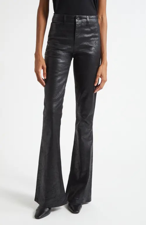 L'AGENCE Marty Coated High Waist Flare Leg Jeans in Black Crackle Coated at Nordstrom, Size 27 | Nordstrom