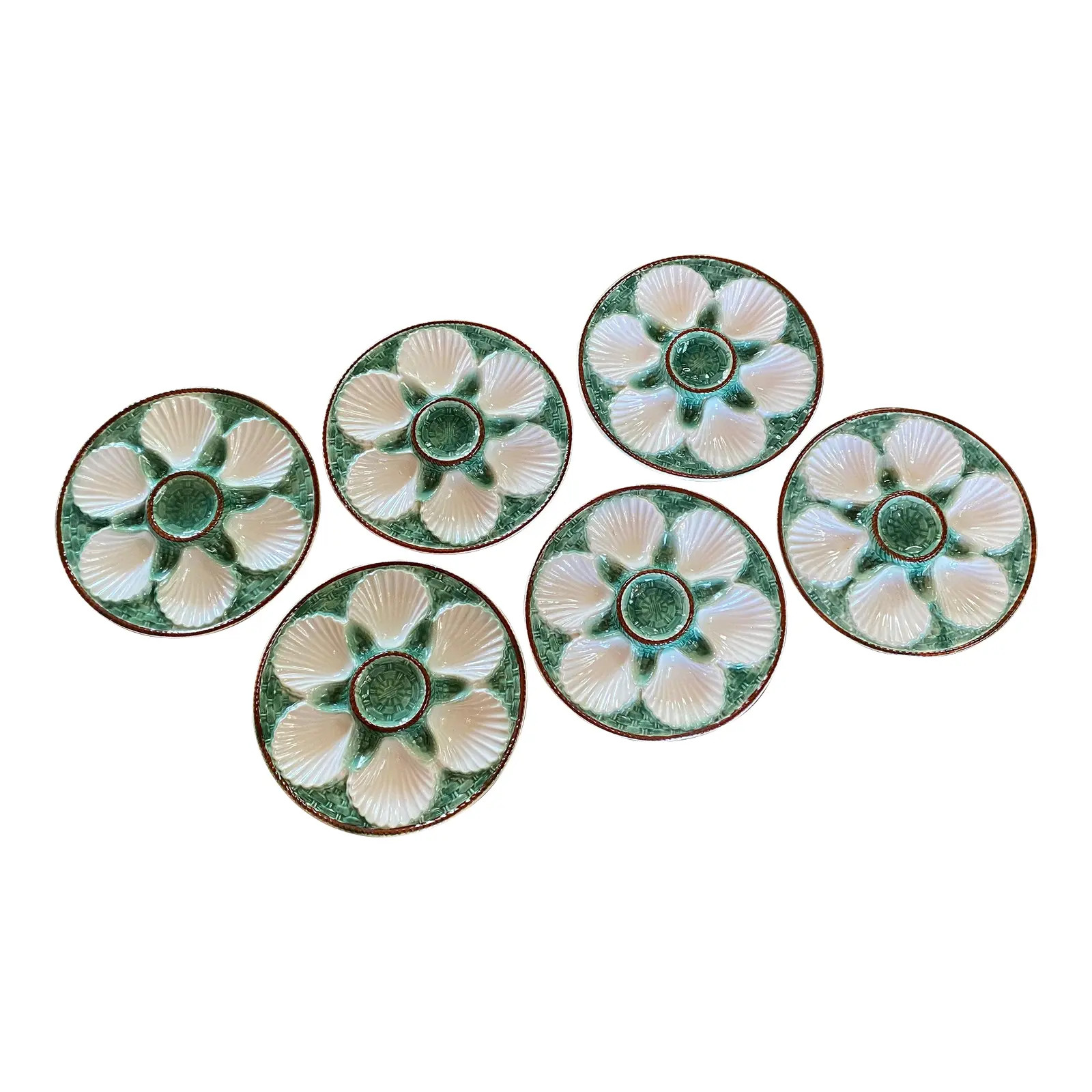 Set of 6 Longchamp French Art Ceramic Majolica Oyster Plates, 1930s | Chairish
