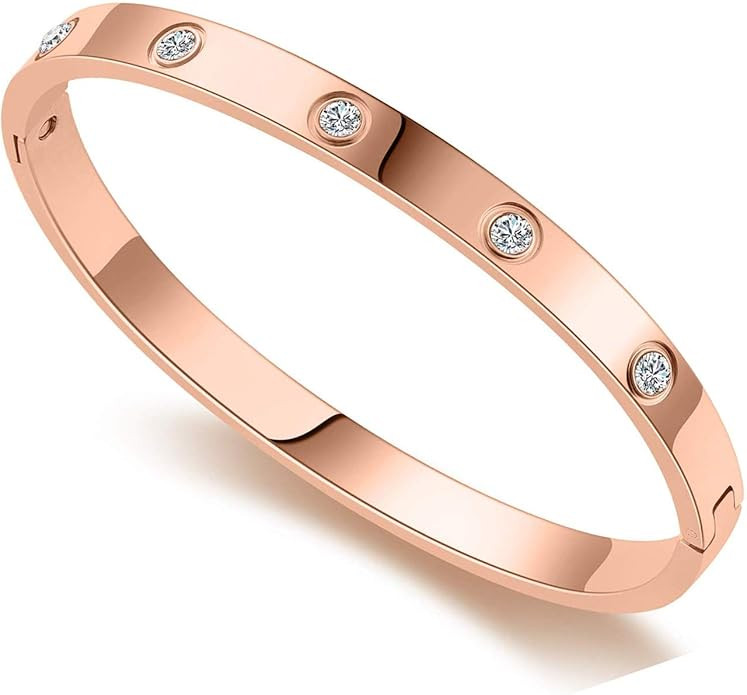 MLOVEY Love Friendship Bracelet Bangle Gold Rose Gold Silver with Cubic Zirconia Stones Stainless... | Amazon (US)