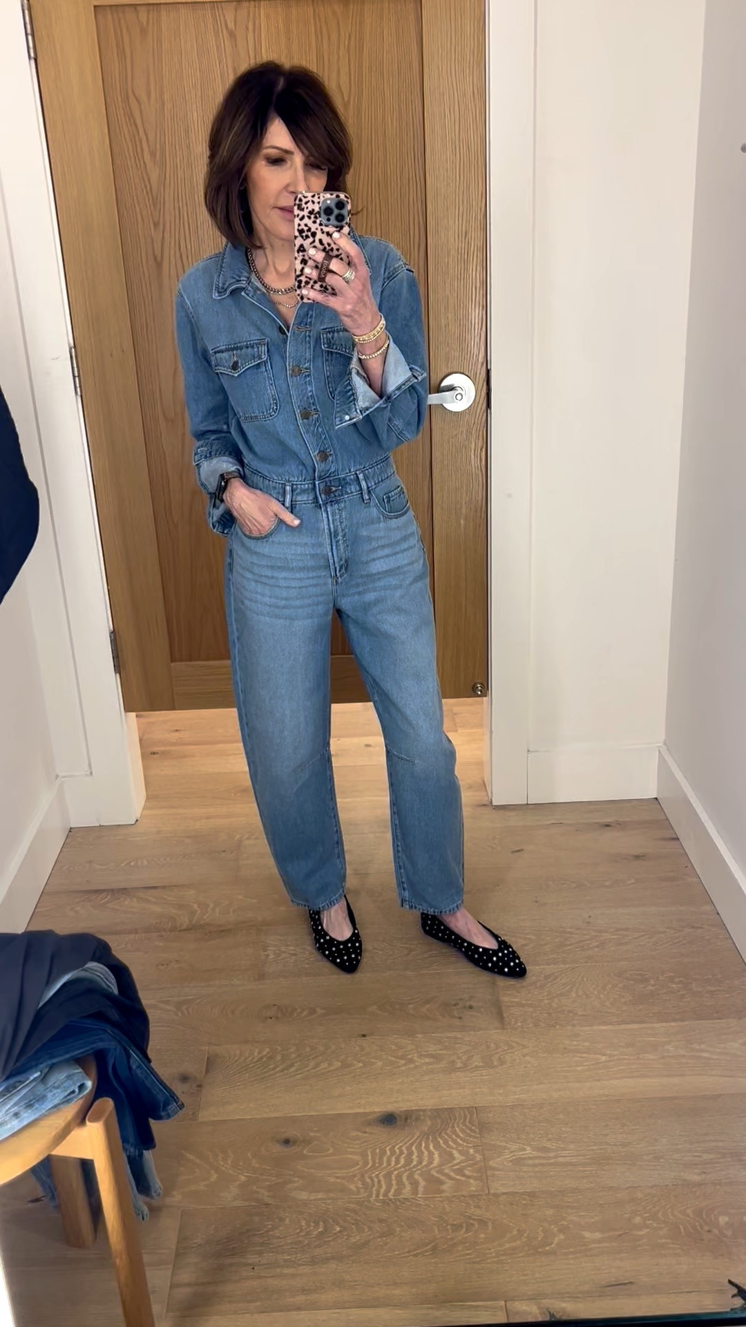 denim jumpsuit, studded ballet flats, over 50 outfits 

#LTKOver40 #LTKSeasonal #LTKootd