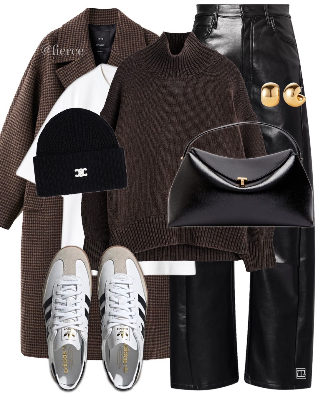 Brown jumper black leather trousers adidas samba decon black Celine beanie hat Toteme black t lock bag houndstooth wool coat casual look weekend outfit 

#LTKeurope #LTKwinter #LTKuk