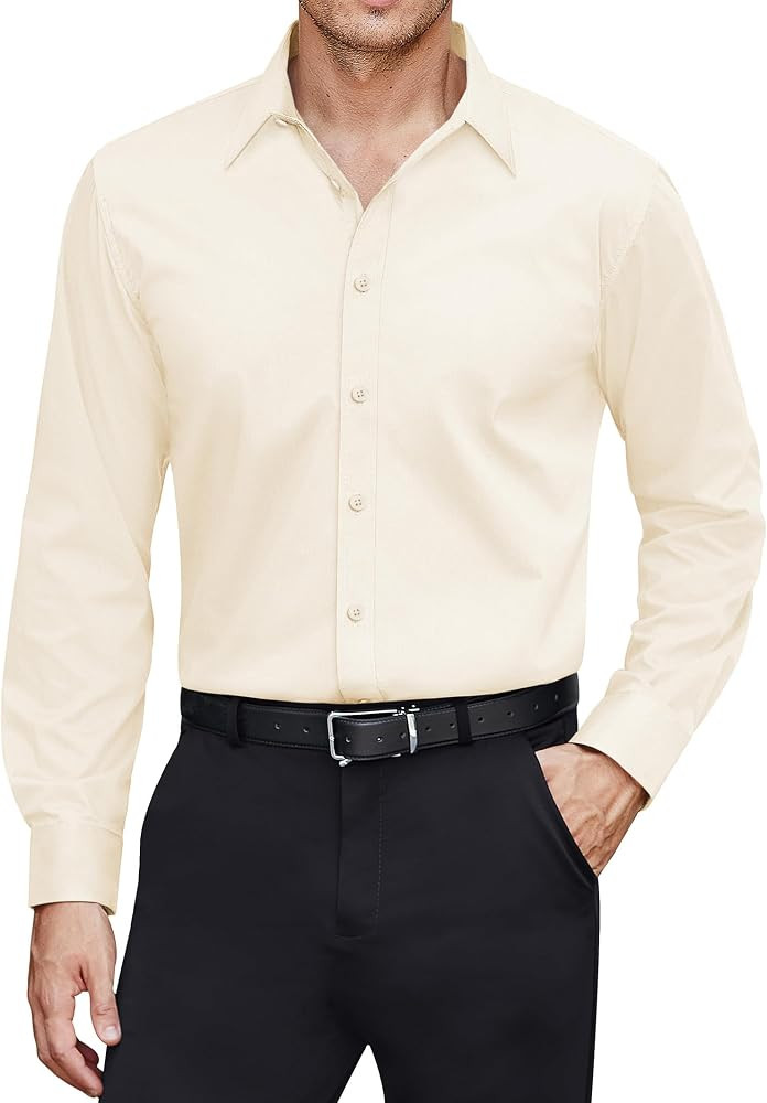J.VER Men's Dress Shirts Stretch Stain Shield Long Sleeve Solid Formal Shirt Business Casual Butt... | Amazon (US)