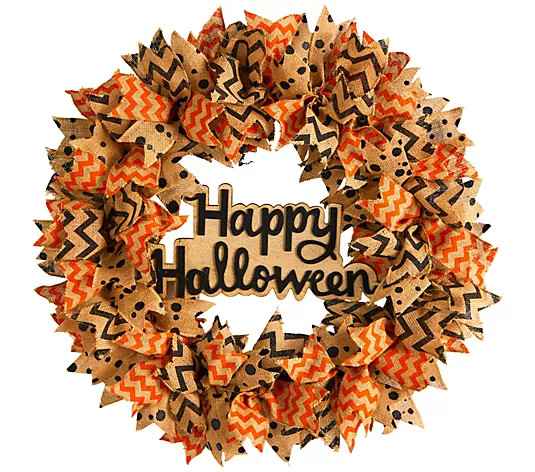 Nearly Natural 30" Halloween Burlap Ribbon Wreath | QVC