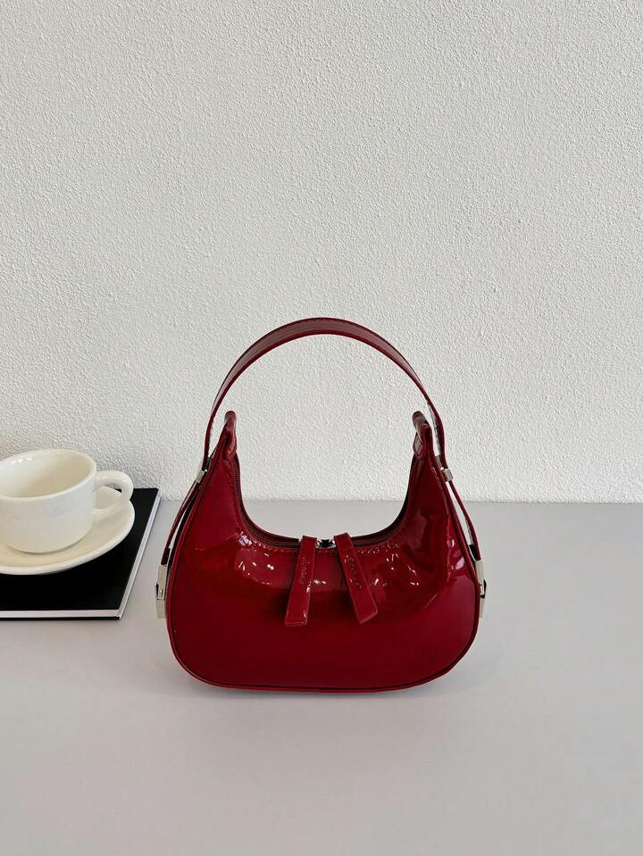 Minimalist Hobo Bag Trendy Stylish Simple Crescent Bag, Zipper Shoulder Bag, Faux Leather Solid C... | SHEIN