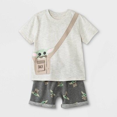 Toddler Boys' 2pc Star Wars Baby Yoda Short Sleeve French Terry Top and Bottom Set Heather Gray | Target