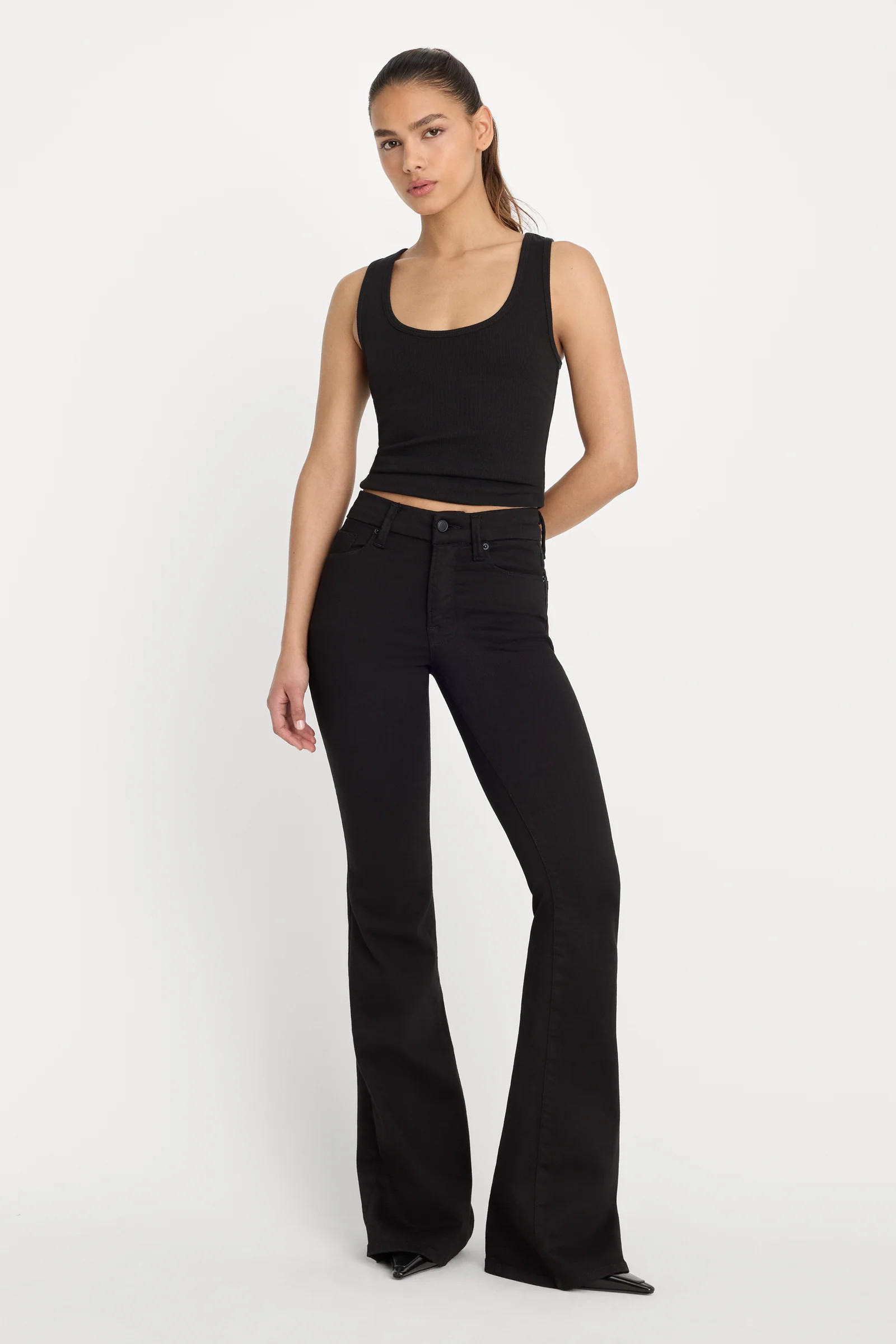 NEVER FADE GOOD LEGS FLARE JEANS | BLACK | Good American
