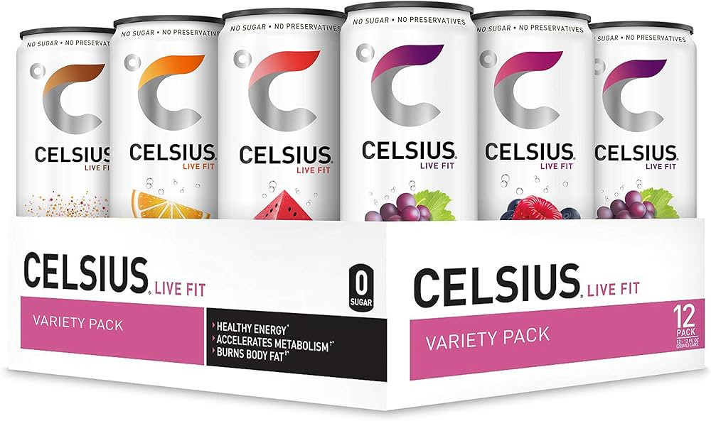 CELSIUS Fitness Drink Carbonated 5-Flavor Variety Pack, Zero Sugar, 12oz. Slim Can, 12 Pack | Amazon (US)