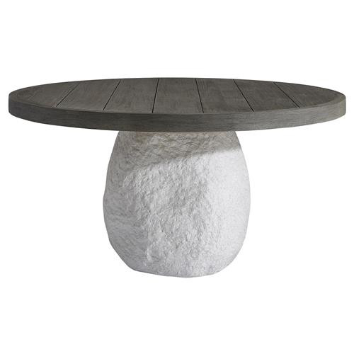 Sier Coastal Grey Teak White Concrete Round Pedestal Outdoor Dining Table - 60"W | Kathy Kuo Home