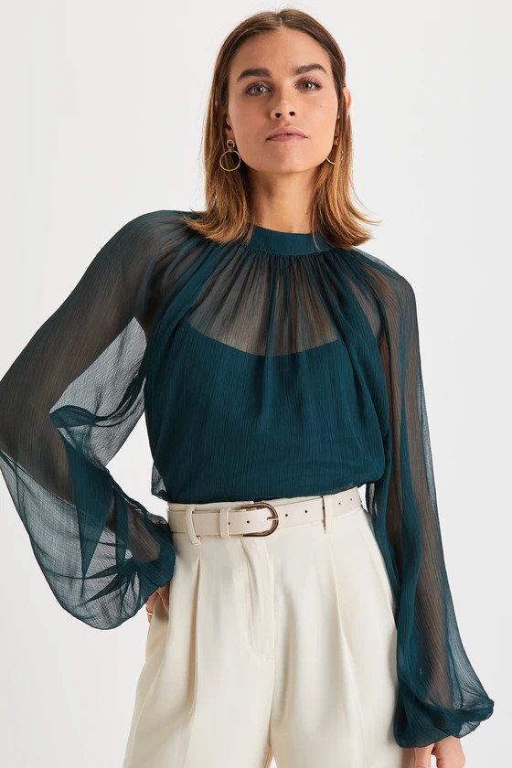 Angelically Airy Emerald Green Balloon Sleeve Top | Lulus