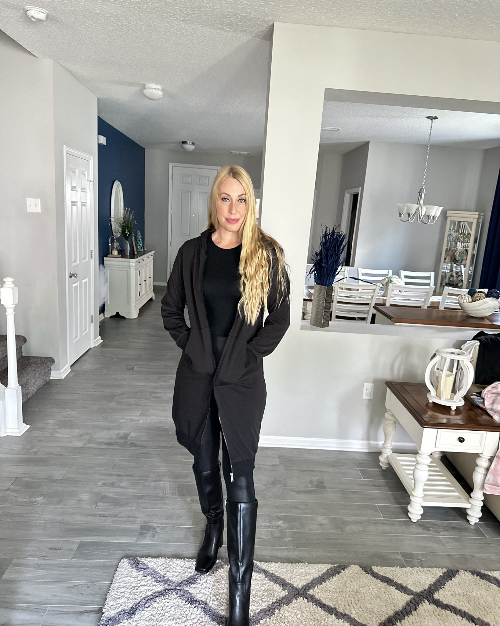 Super long hoodie jacket
🖤 it is fleeced lined and feels so warm and soft inside 
🖤 wearing size small, fits true to size 

#LTKStyleTip #LTKFindsUnder50 #LTKFindsUnder100