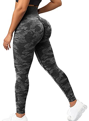 CFR Women High Waist Yoga Pants Butt Lifting Camo Workout Seamless Leggings #0 Black S | Amazon (US)