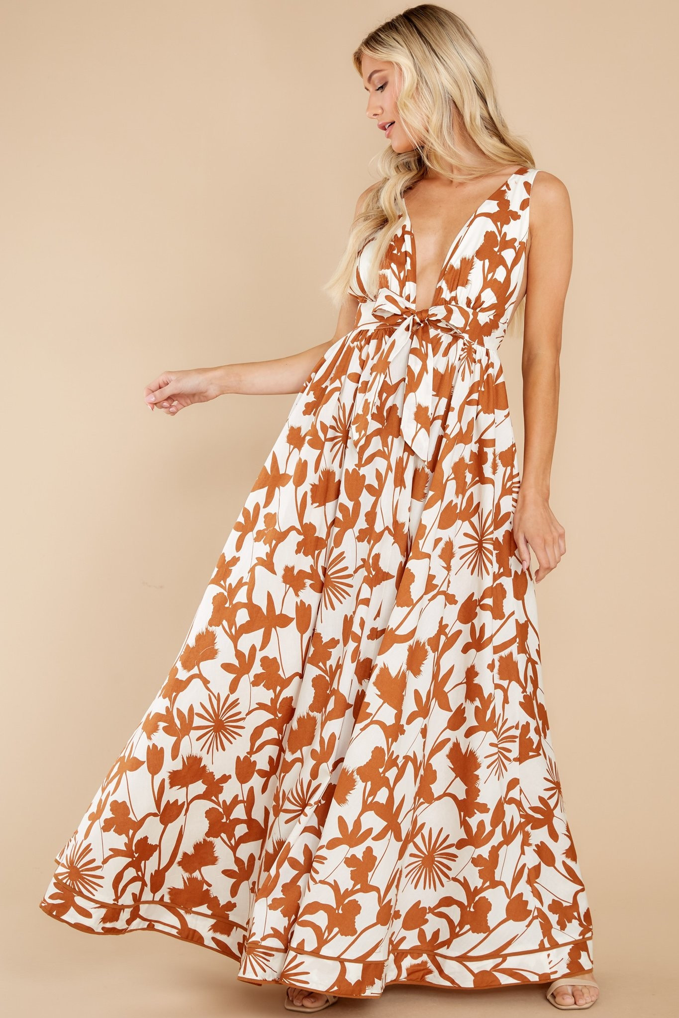 Subtly Sweet Cream Multi Print Maxi Dress | Red Dress 