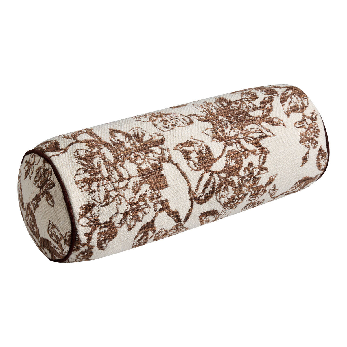 Cream and Brown Jacquard Floral Bolster Pillow by World Market | World Market