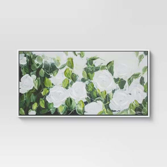 47" x 24" Extra Large Floral Greenery Framed Wall Canvas White/Green - Opalhouse™ | Target