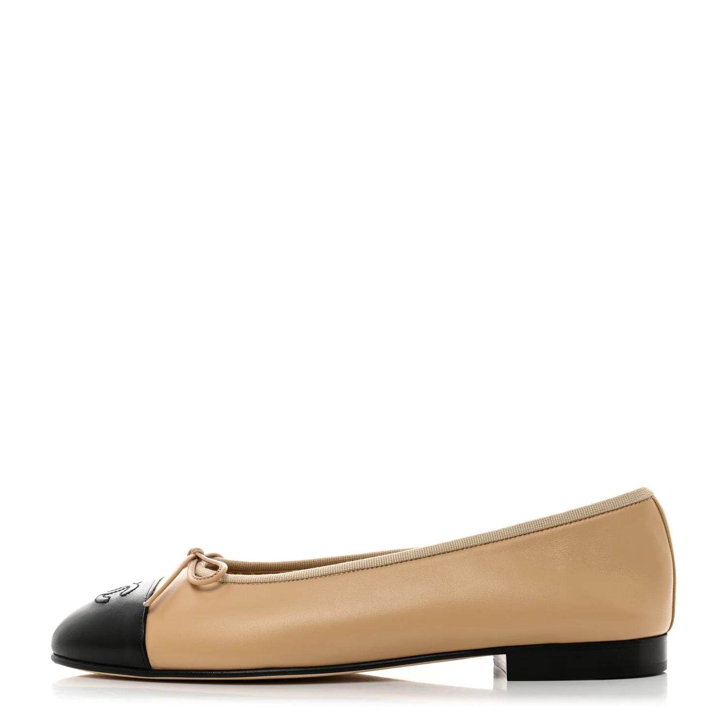 Lambskin Cap Toe Ballerina Flats 39.5 Beige Black | FASHIONPHILE (US)