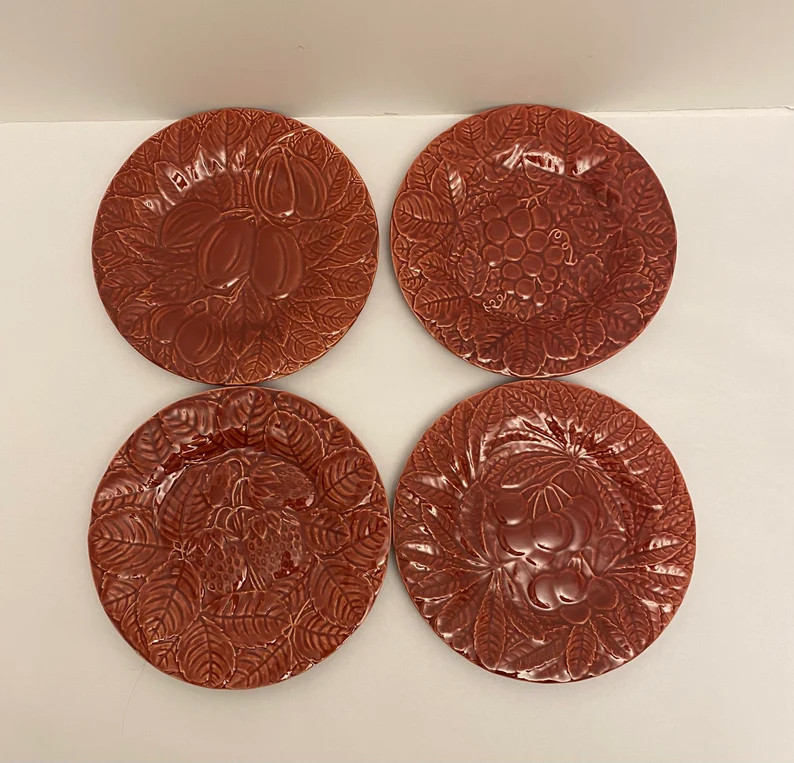 Vintage Bordallo Pinheiro rare Burgundy 7.75 Fruit Plates Set of 4 Majolica. - Etsy | Etsy (US)