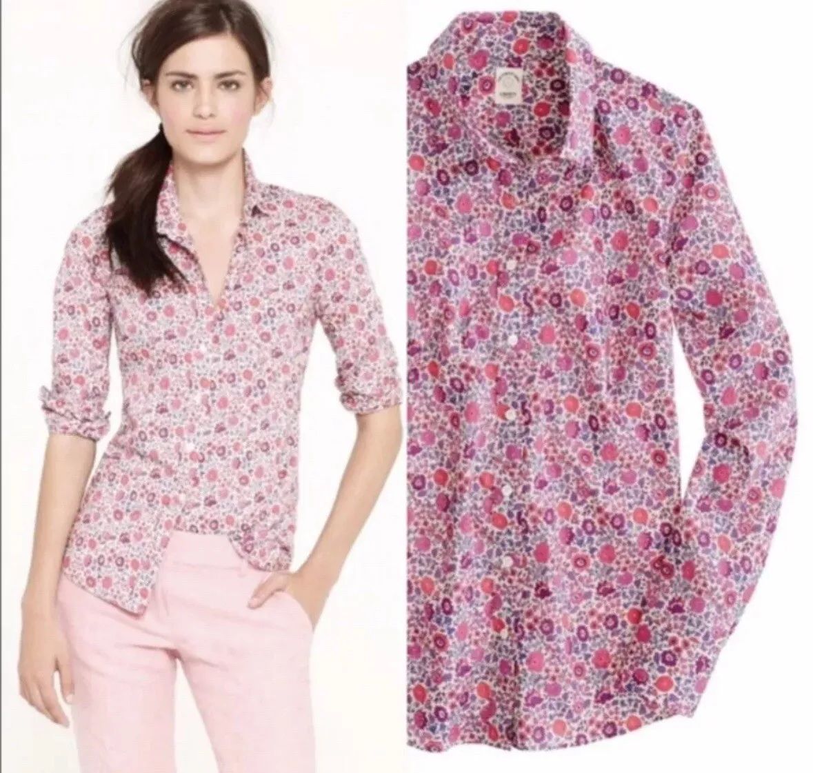 NWT- J Crew Liberty Perfect Shirt, D'Anjo Pink Floral, Size 10 | eBay US