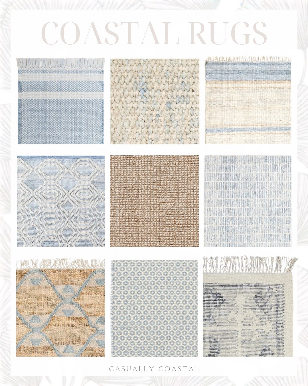 Coastal Rugs 

Blue rugs, neutral rugs, bedroom rug, living room rug, striped rug, wayfair rug, Serena & lily rug, pottery barn rug, indoor outdoor rug, ivory and blue area rug, 2x3 rug, 3x5 rug, 5x7 rug, 8x10 rug, 9x12 rug, 11x14 rug, 12x18 rug, striped outdoor performance rug, geometric indoor rug, hand tufted wool rug, chunky wool jute rug, tan and blue rug, honeycomb wool rug, handwoven wool rug, beige area rug, chevron rug, scallop jute rug

#LTKHome