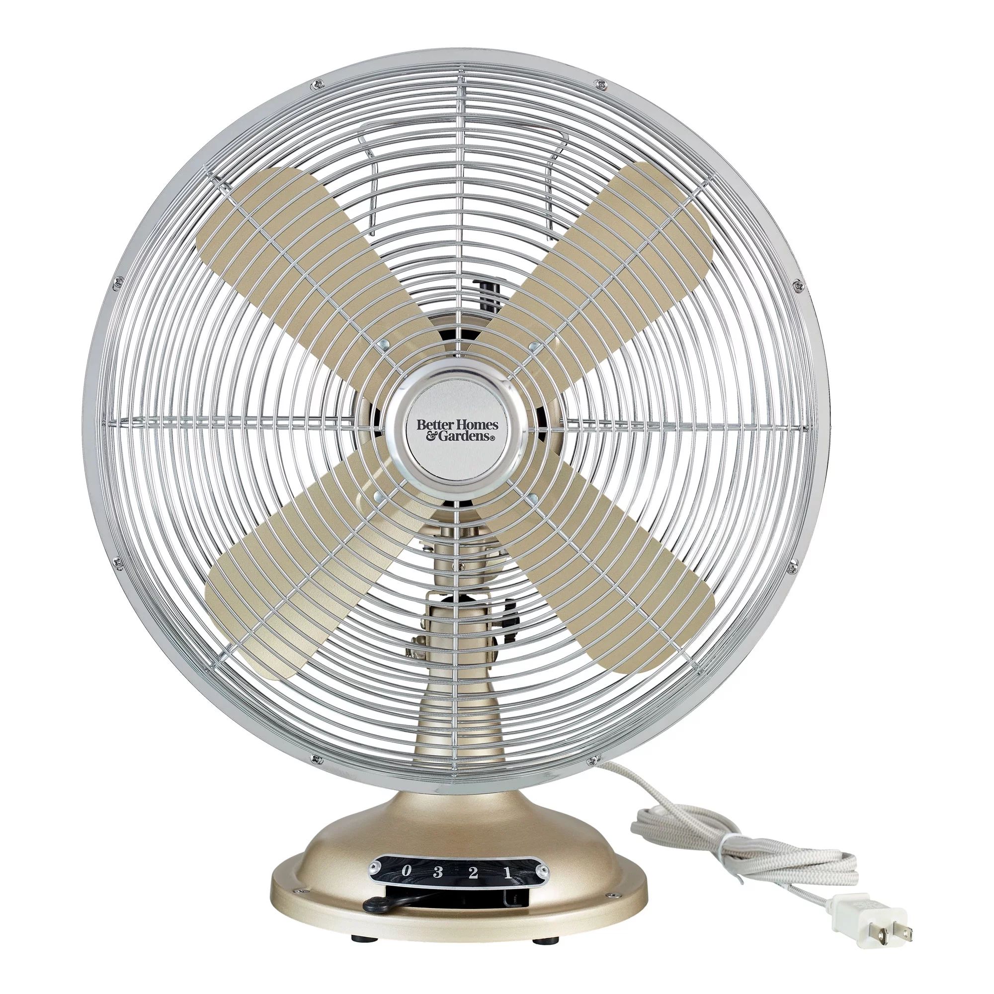 Better Homes & Gardens New 12 inch Retro 3-Speed Metal Tilted-Head Oscillation Table Fan Brushed ... | Walmart (US)