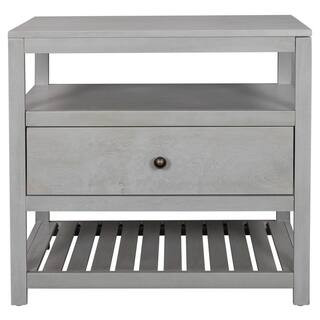 Gray Nightstand with 1-Drawer and 2 Open Storage, Solid Wood Bedside, End Side Table (26 in. L x ... | The Home Depot