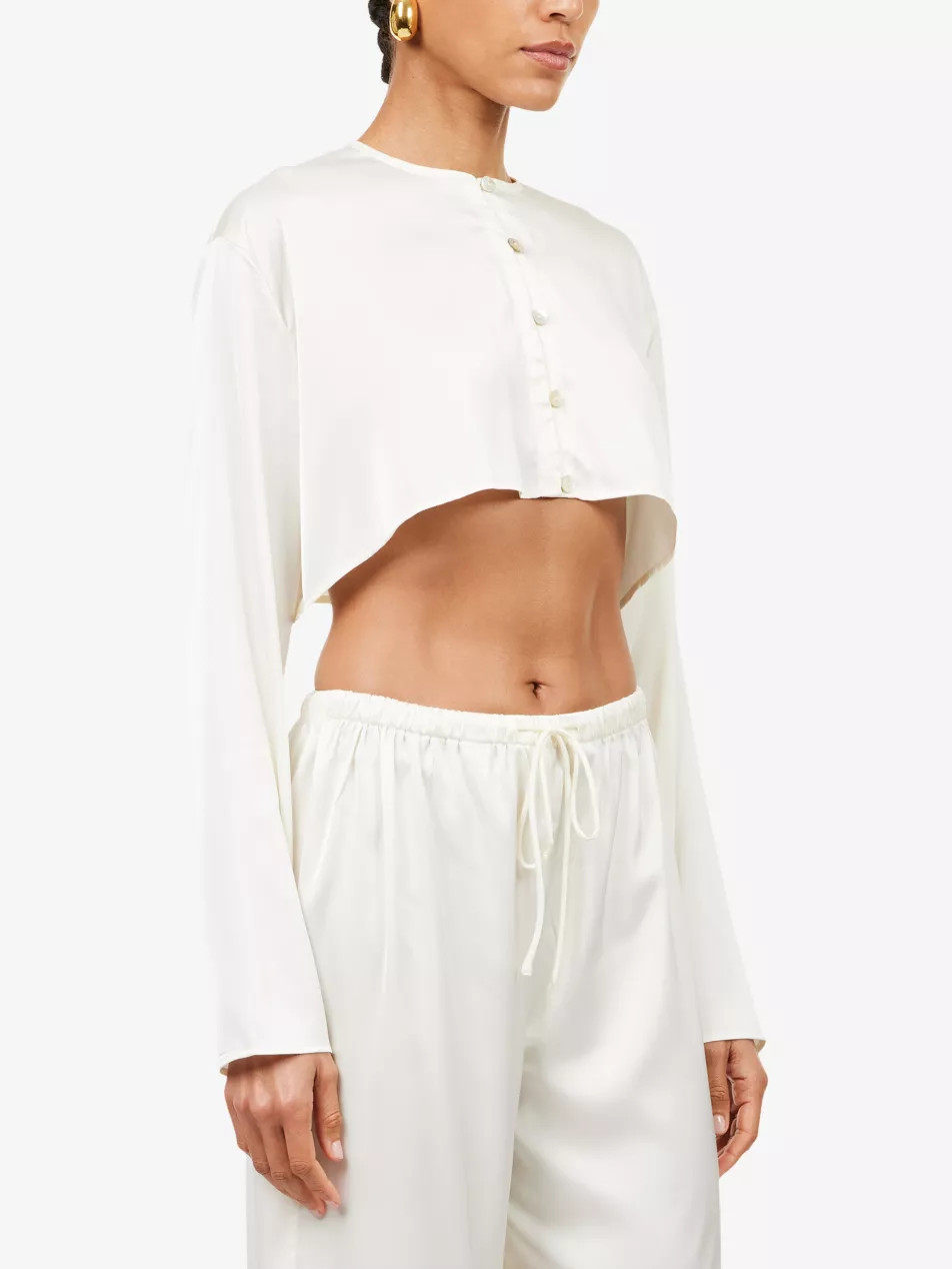 Long-Sleeve Cropped Satin Top | Selfridges