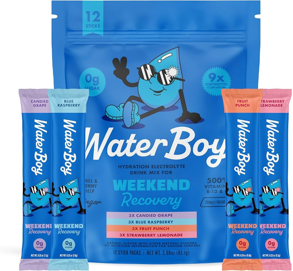 Waterboy Weekend Recovery Sample Pack | 3,200mg Electrolyte Powder Packets | Ginger + L-Theanine ... | Amazon (US)