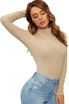 TARAINYA Women's Long Sleeve Mock Neck Turtle Neck Bodysuit Tank Tops | Amazon (US)