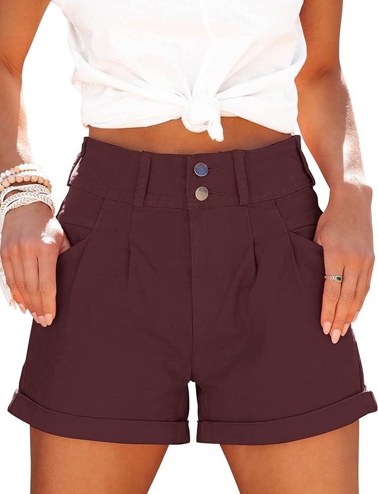 Hilltichu Womens Relaxed Fit Casual High Waist Pocketed Denim Shorts | Amazon (US)