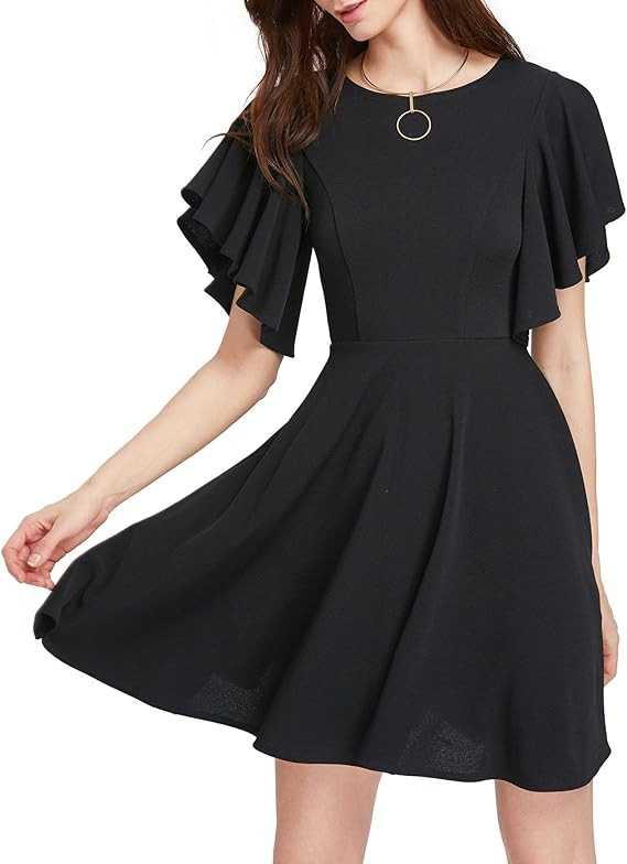 Romwe Women's Stretchy A Line Swing Flared Skater Cocktail Party Dress | Amazon (US)