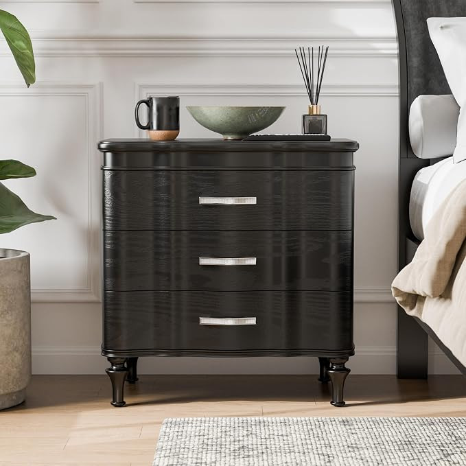 Furniture of America Seabliss Glam Solid Wood Nightstand with 3 Drawers, Large Bedside Table, Woo... | Amazon (US)