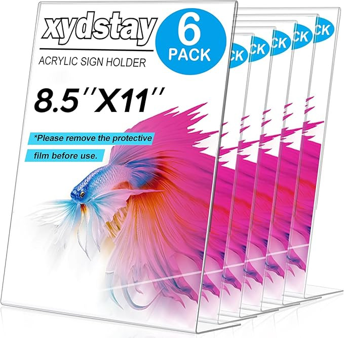 6pack 8.5x11 Acrylic, L Shape Clear Plastic, Menu Holder, Unbreakable Table sign holder for Resta... | Amazon (US)