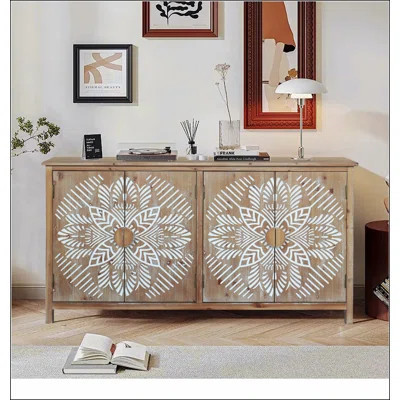 60"Wood Accent Cabinet with 4 Doors, Brown and antique white Modern Pantry Cabinet, Wood Buffet Cabinet, Media Cabinet, Console Cabinet, Cabinet for E | Wayfair North America