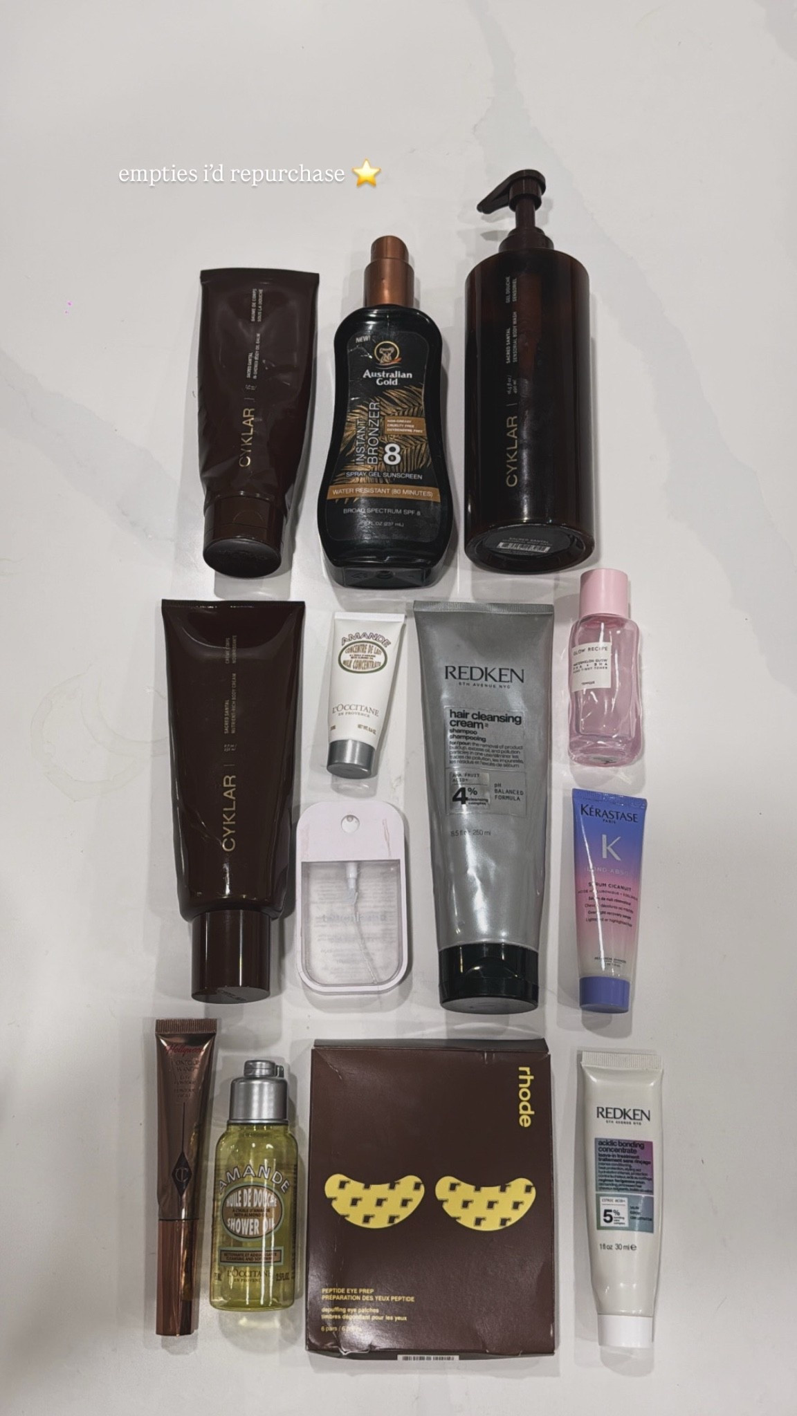 empties i’d repurchase 🤎 @CYKLAR