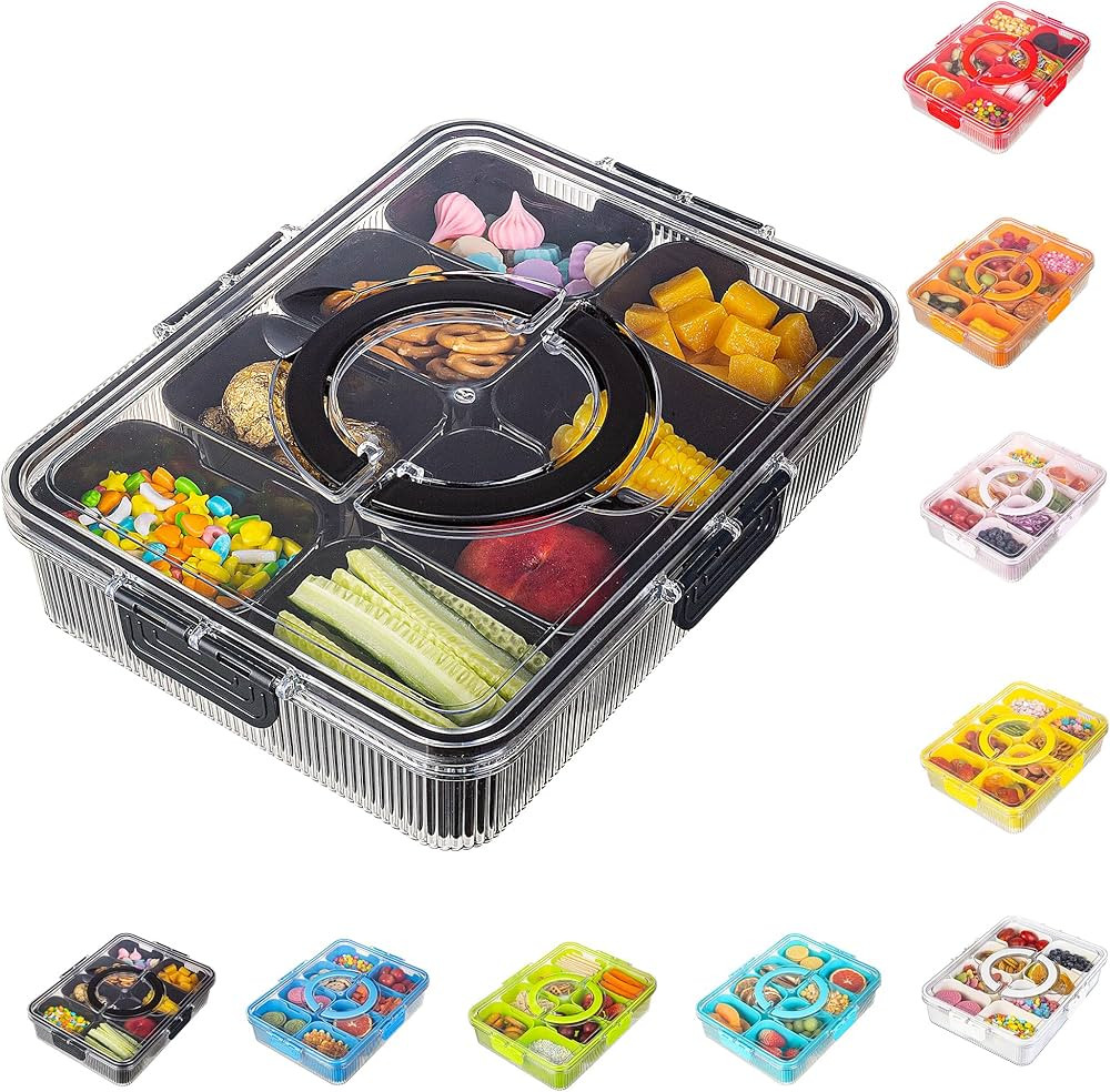 Patent Design Ribbed Snackle Box Container Divided Serving Tray with Lid and Handle -Charcuterie ... | Amazon (US)
