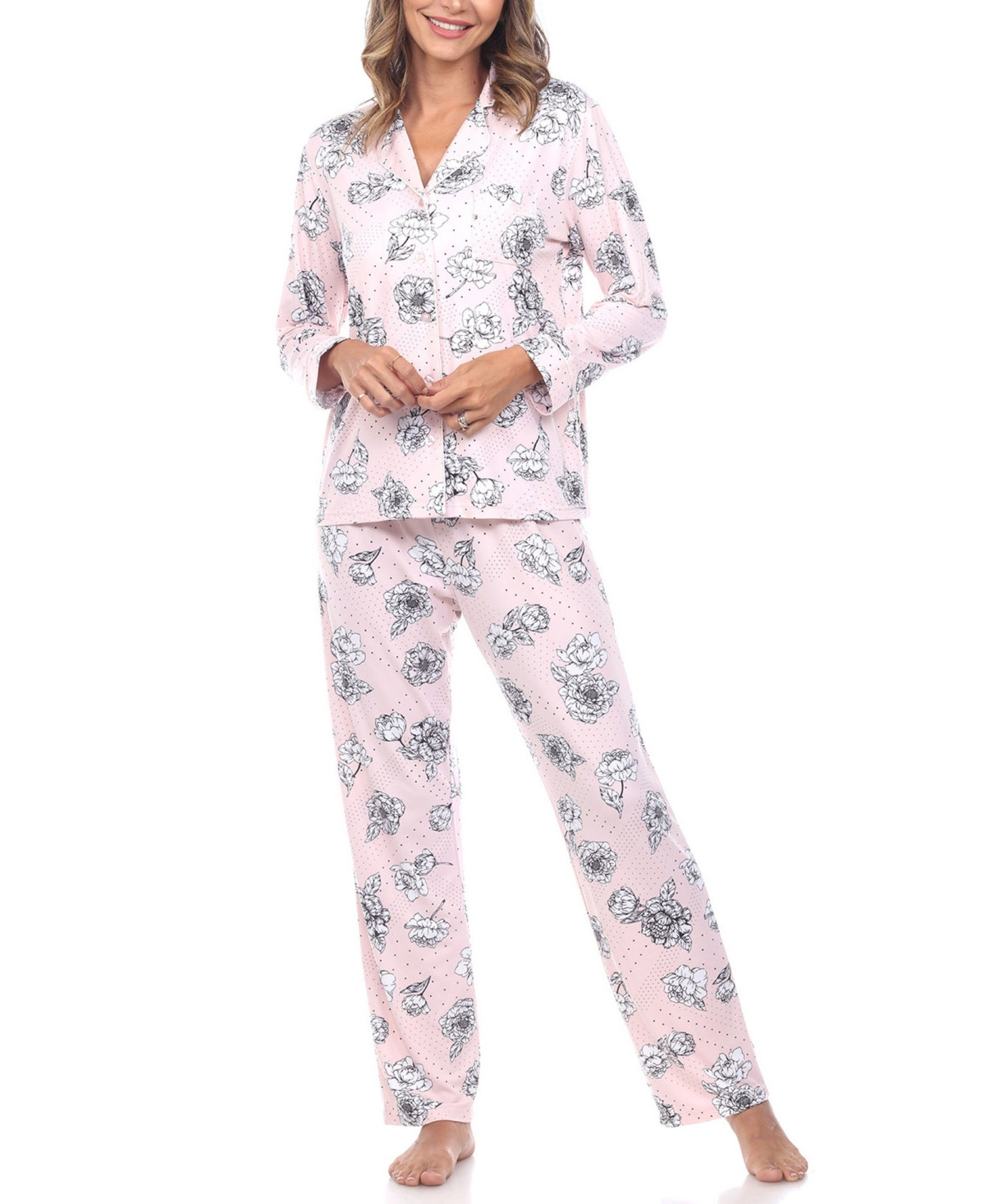 White Mark Women's Long Sleeve Floral Pajama Set, 2-Piece | Macys (US)
