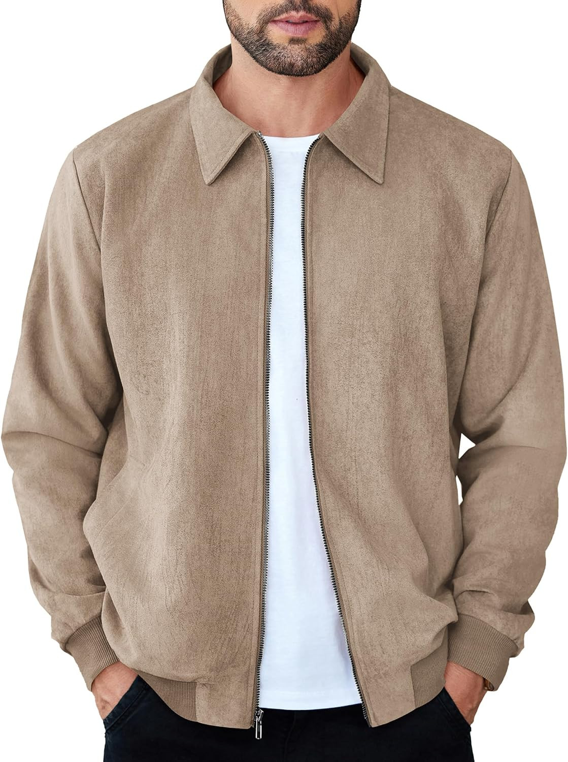 COOFANDY Mens Suede Jacket Casual Stylish Leather Bomber Jacket Lightweight | Amazon (US)